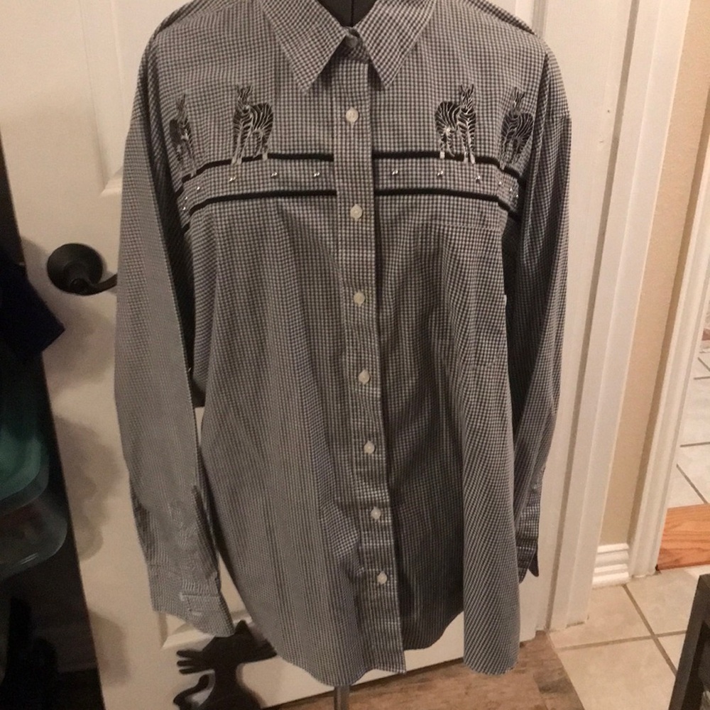 p.g.a. Black Gingham Zebra Shirt Blouse Size 2X